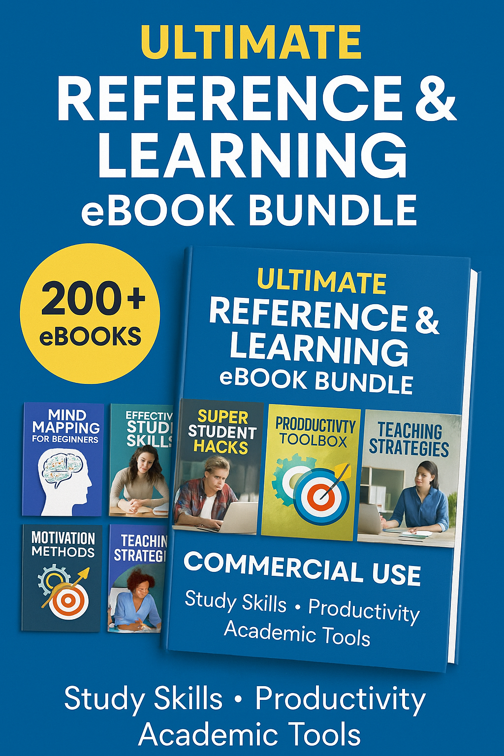 Ultimate Reference & Learning eBook Bundle | 200+ PLR eBooks | Commercial Use | Study Skills, Productivity, Academic Tools