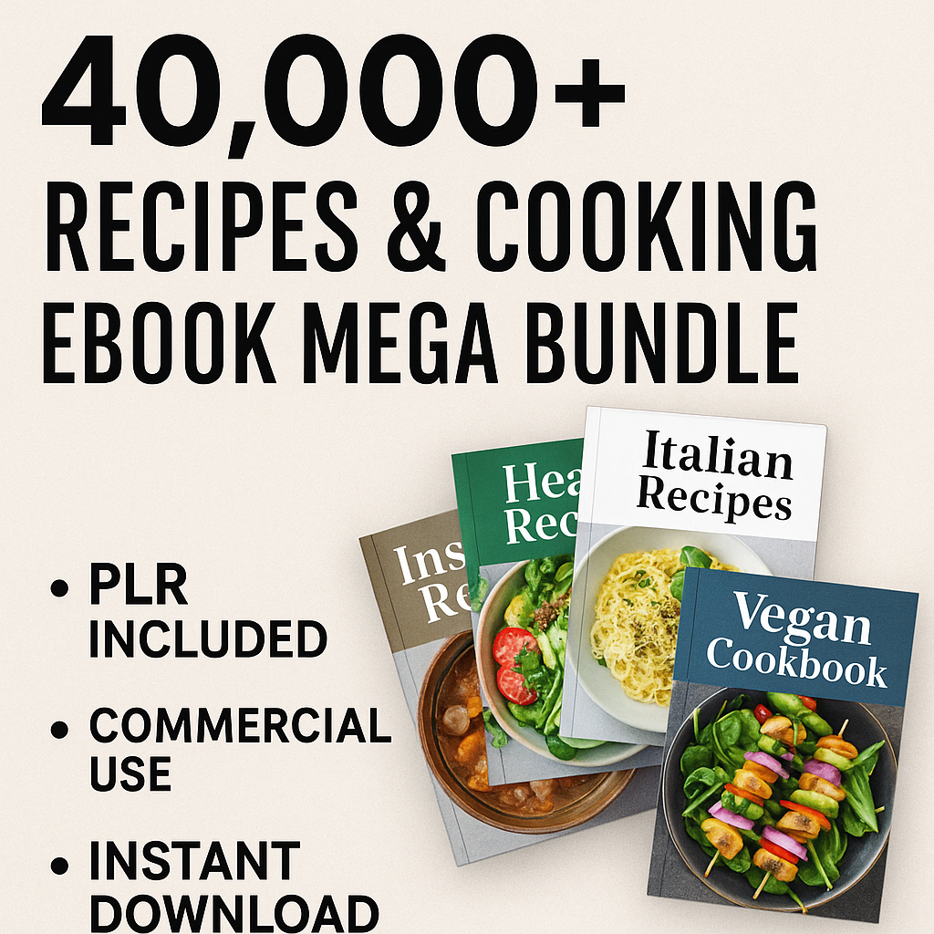 🍽️ 40,000+ COOKING & RECIPES EBOOK MEGA BUNDLE – PLR INCLUDED!